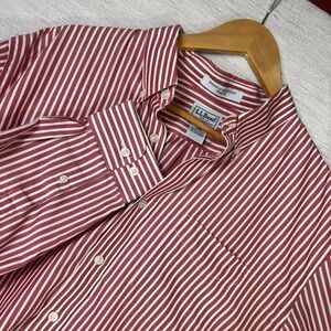 LL Bean Mens L Trim Fit Wrinkle Resistant Striped Button Down Shirt Red White